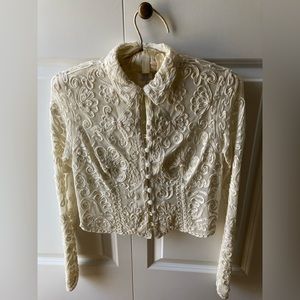 White House Black Market cream long sleeve top, Petite Medium